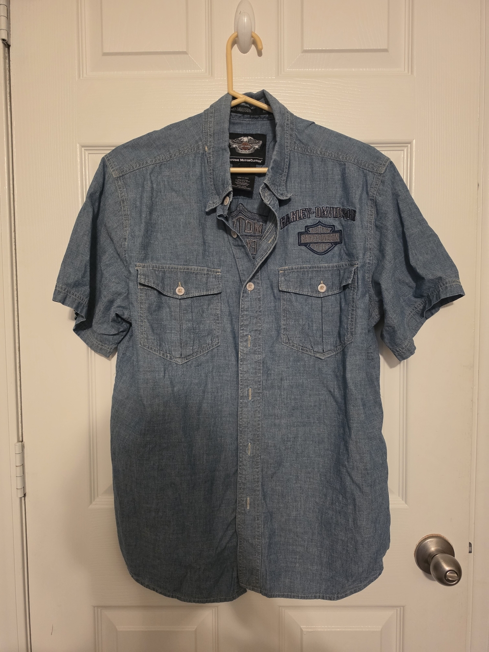 Harley-Davidson Chambray Light Blue Short-Sleeve Button-Up Shirt